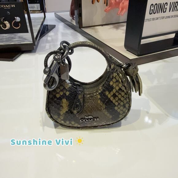 NWT Coach Carmen Bag Charm With Snake Print Gunmetal/Olive Mult CCF18 - Picture 1 of 7